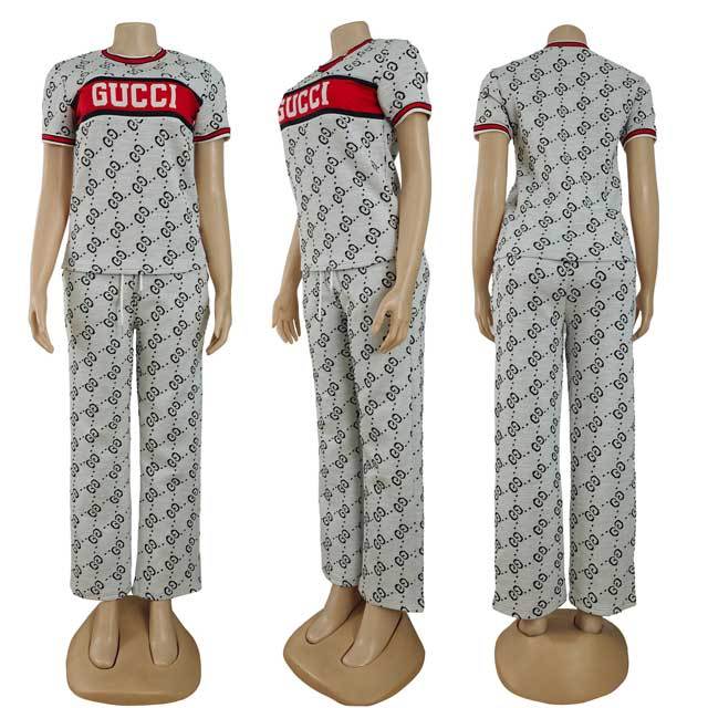 Jacquard Short Sleeve Casual Pants Suit