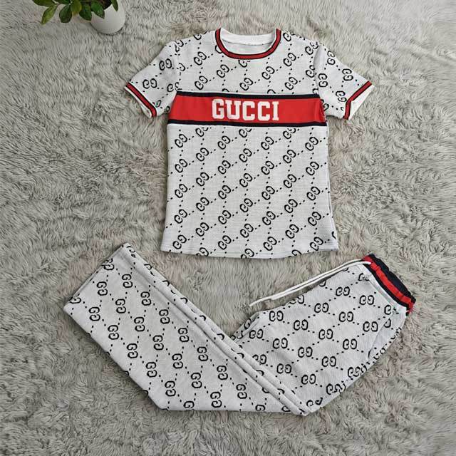Jacquard Short Sleeve Casual Pants Suit