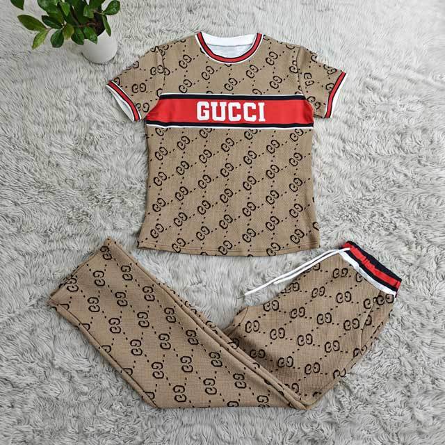 Jacquard Short Sleeve Casual Pants Suit