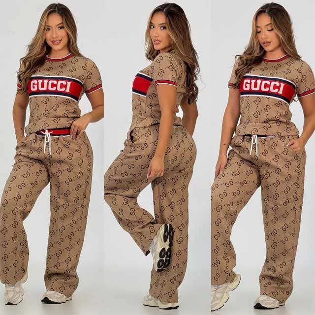 Jacquard Short Sleeve Casual Pants Suit
