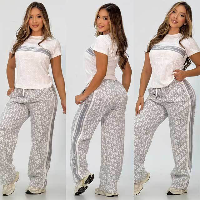 Letter Embossing Short Sleeve Pants Set