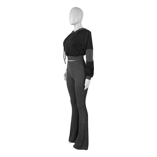 Long Sleeve Hooded Top High Waist Bell Pant Set