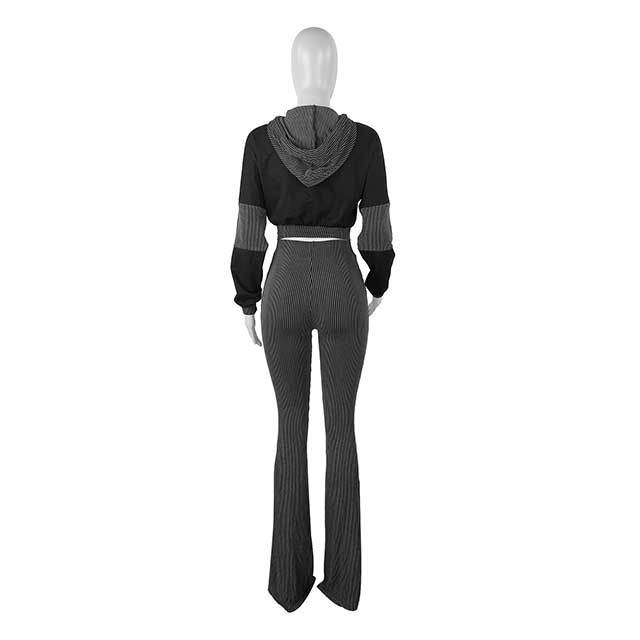 Long Sleeve Hooded Top High Waist Bell Pant Set