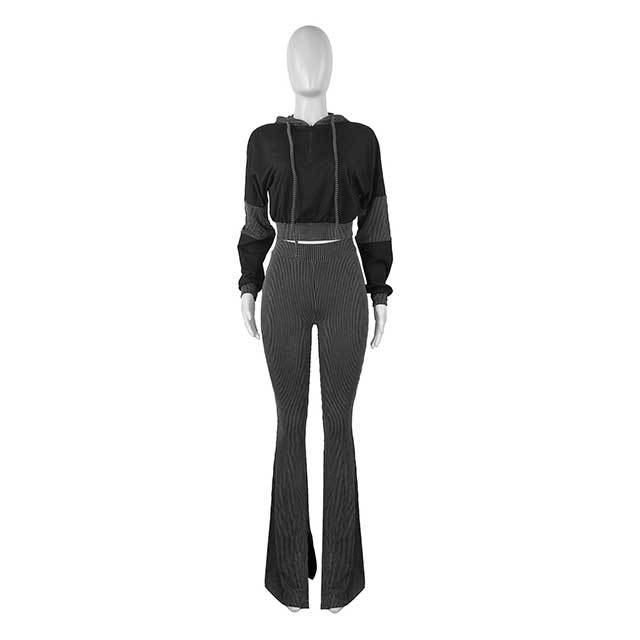 Long Sleeve Hooded Top High Waist Bell Pant Set