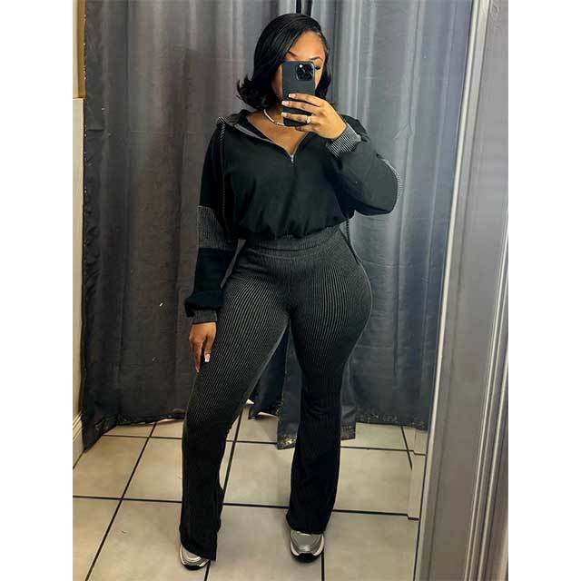 Long Sleeve Hooded Top High Waist Bell Pant Set