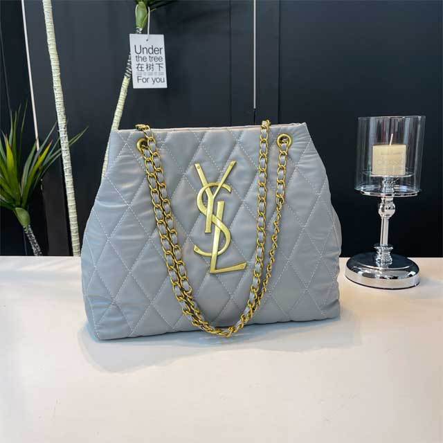 Leather Metal Logo Chained Shoulder Bag