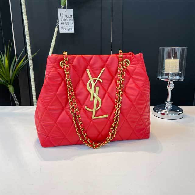 Leather Metal Logo Chained Shoulder Bag