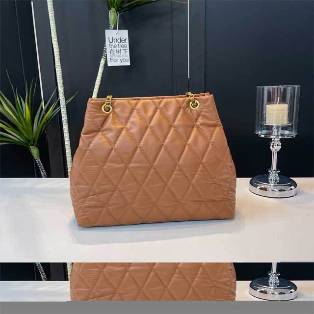 Leather Metal Logo Chained Shoulder Bag