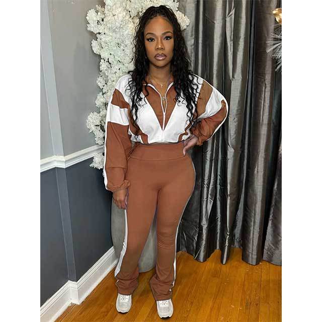 Contrast Color Sports Casual Pant Set