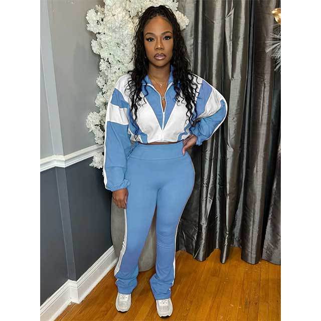 Contrast Color Sports Casual Pant Set