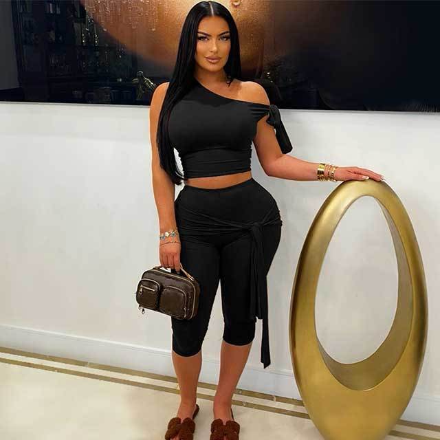 Casual Solid Color Off-shoulder Strap Pant Suit