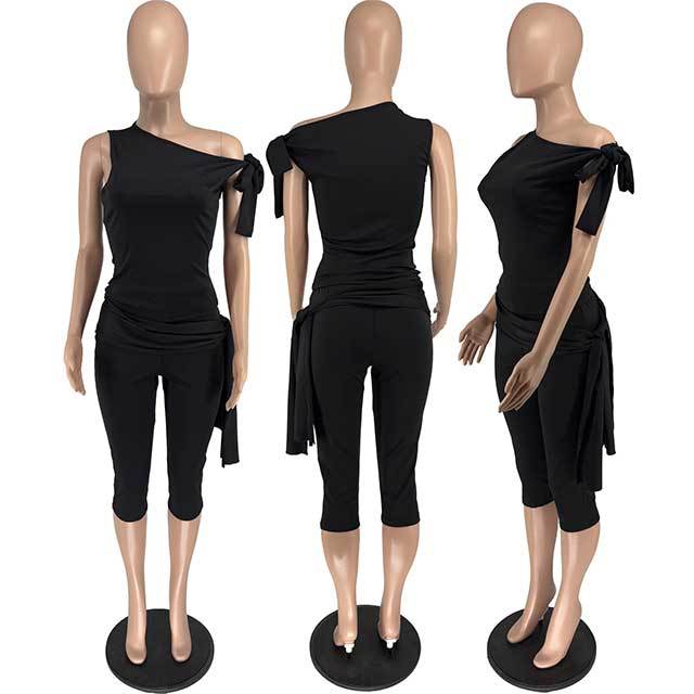 Casual Solid Color Off-shoulder Strap Pant Suit
