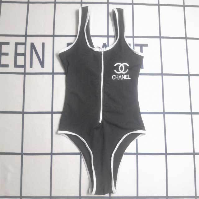 Embroidery Zipper Sleeveless One Piece Swimwear
