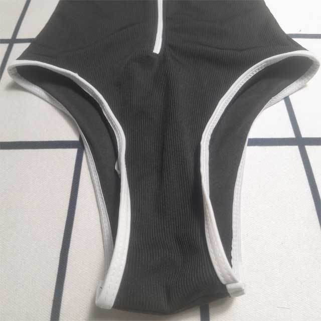 Embroidery Zipper Sleeveless One Piece Swimwear