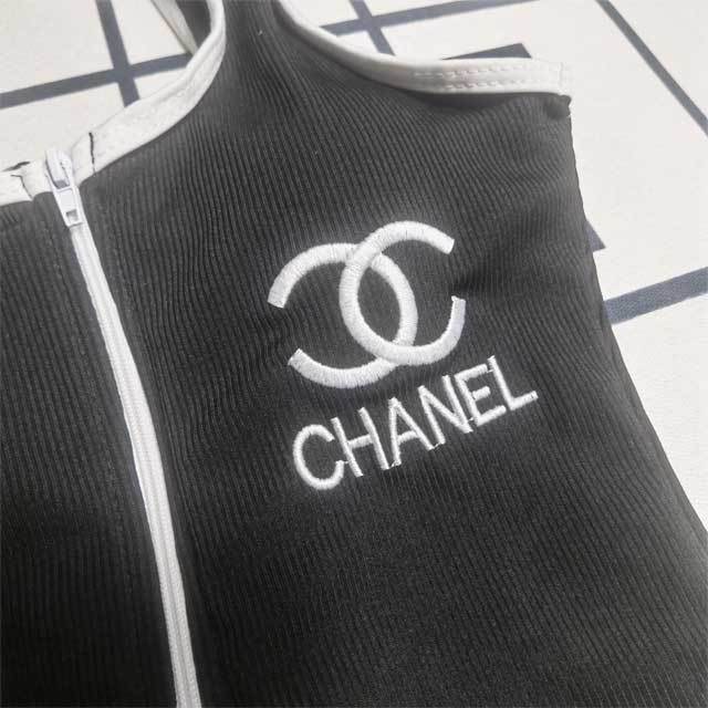 Embroidery Zipper Sleeveless One Piece Swimwear