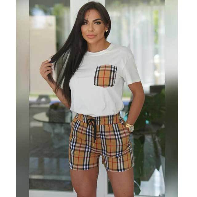 Plaid Print Women Casual Short Set