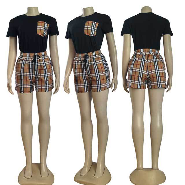 Plaid Print Women Casual Short Set