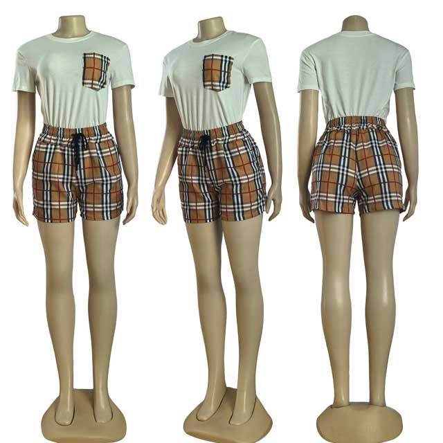 Plaid Print Women Casual Short Set
