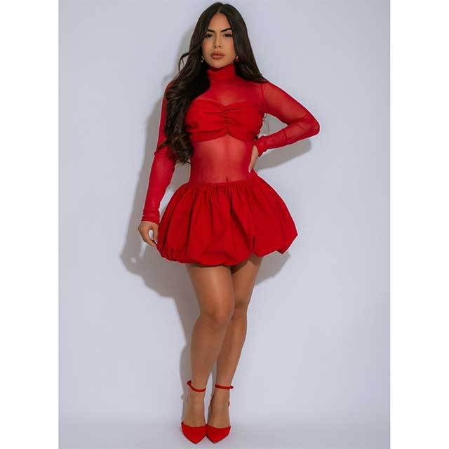 See Through High Neck Bubble Dress