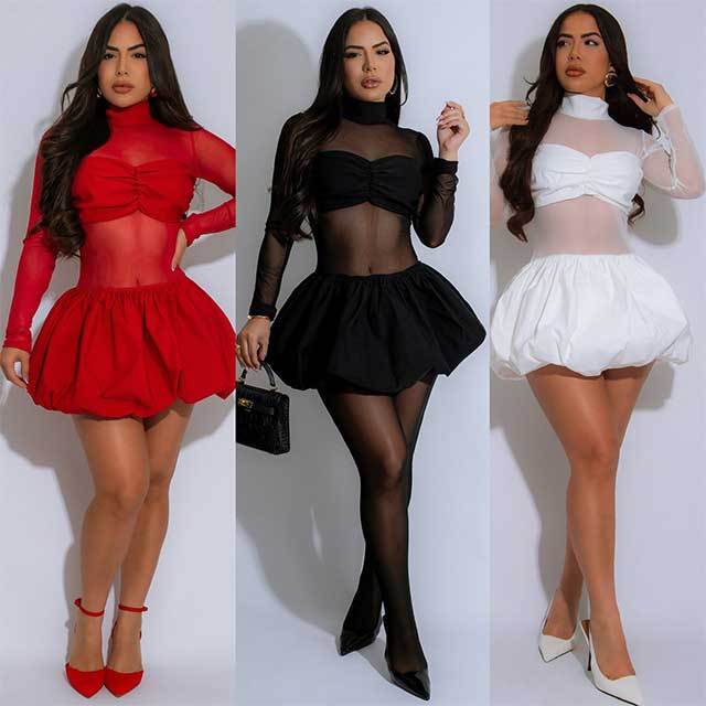 See Through High Neck Bubble Dress