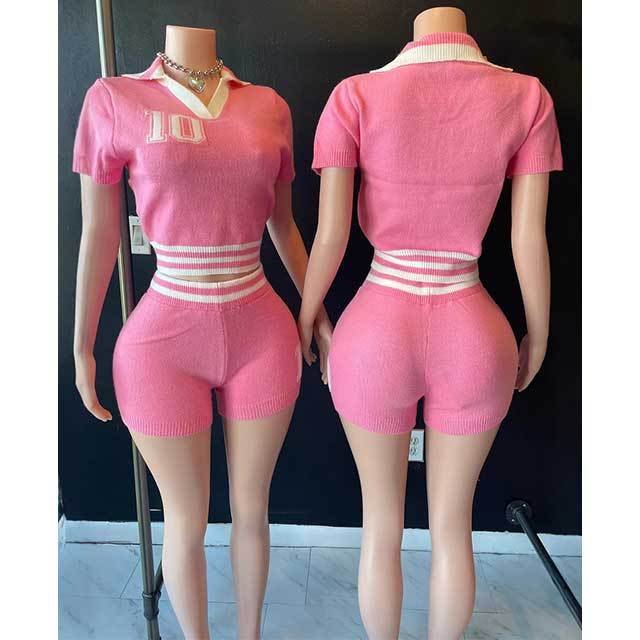 High Elastic Knitting Casual Style Short Set