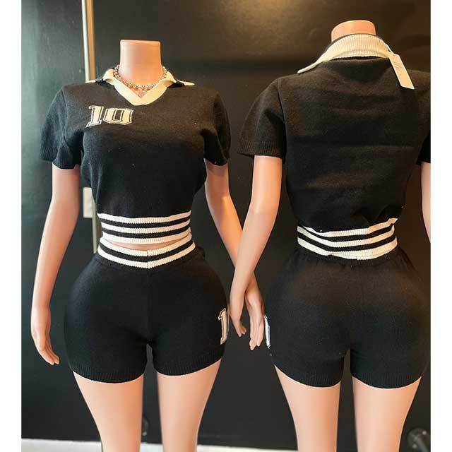 High Elastic Knitting Casual Style Short Set