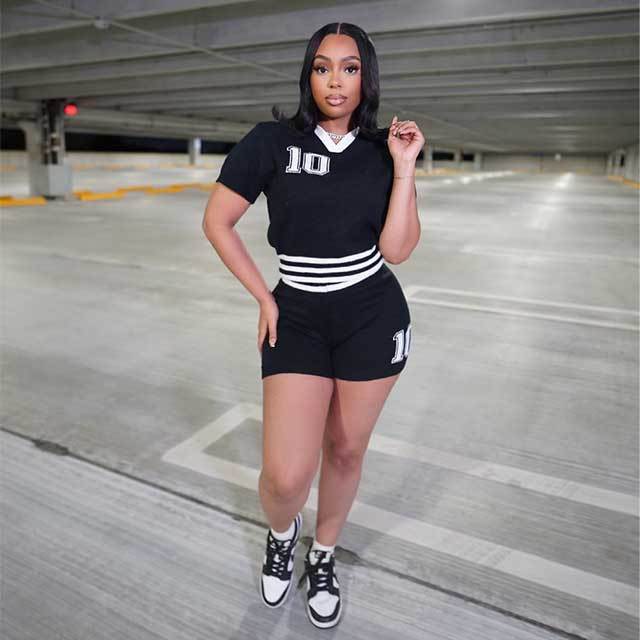 High Elastic Knitting Casual Style Short Set