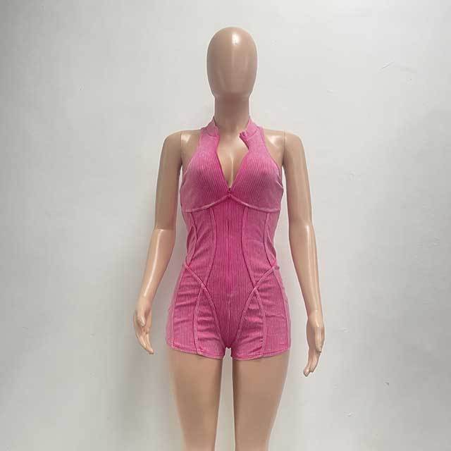 Sleeveless Zipper Up Skinny Romper