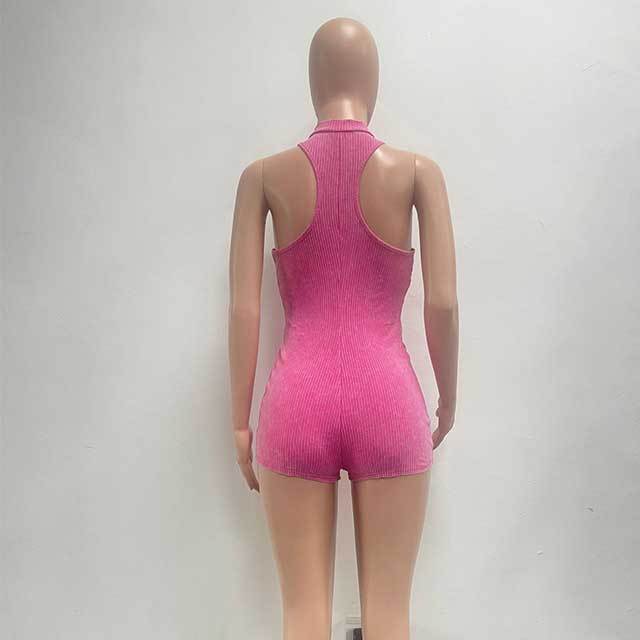 Sleeveless Zipper Up Skinny Romper