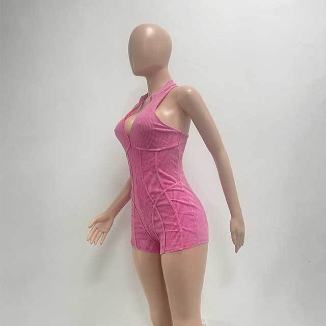 Sleeveless Zipper Up Skinny Romper