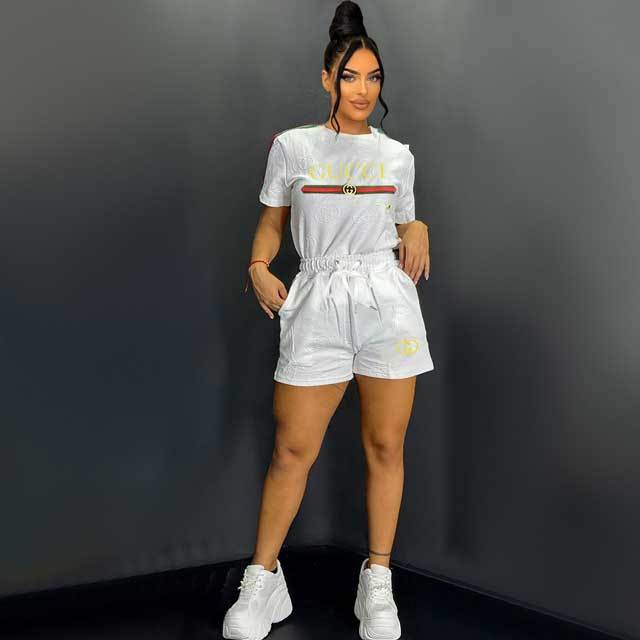 Embroidery Fashion Striped Casual Short Set