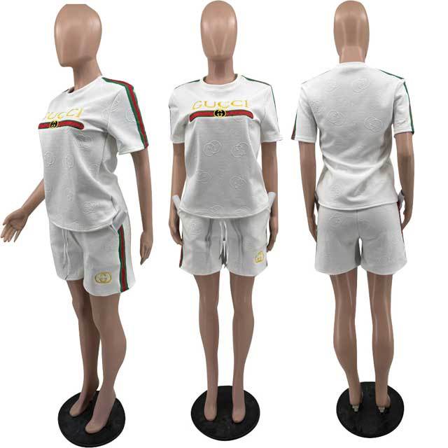 Embroidery Fashion Striped Casual Short Set