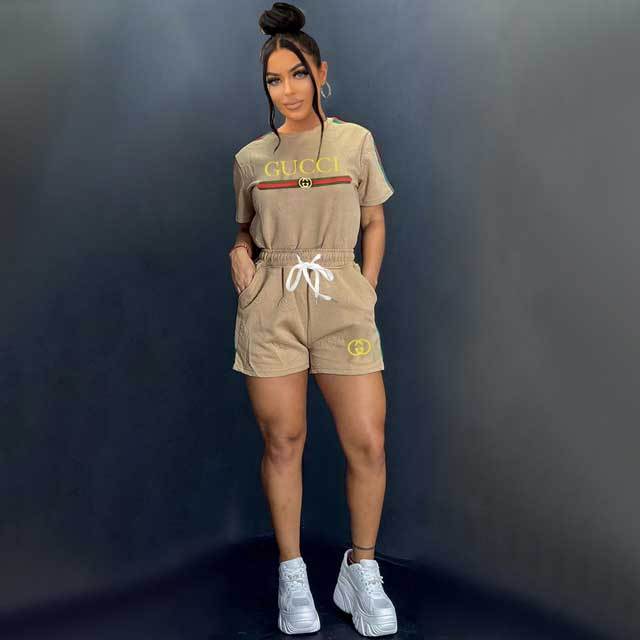 Embroidery Fashion Striped Casual Short Set