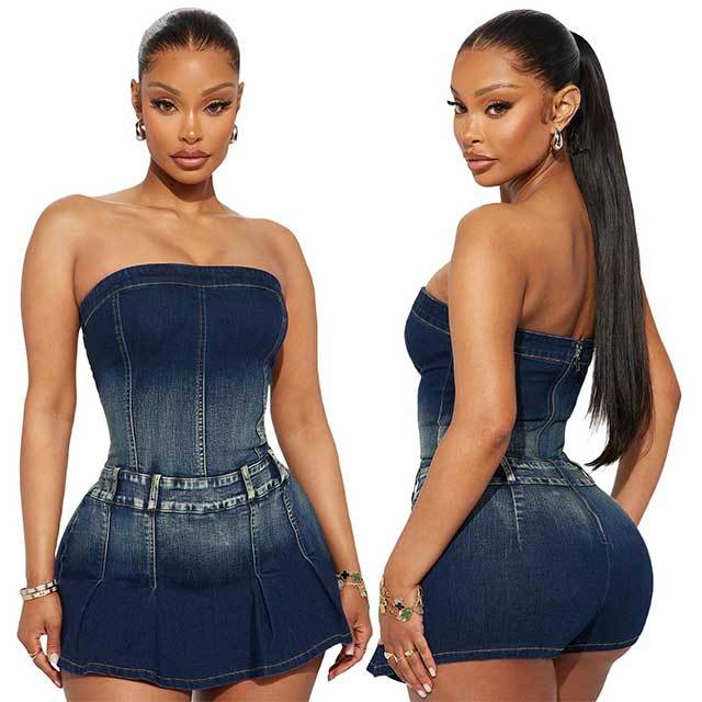 Off Shoulder Tube Top Skinny Denim Romper