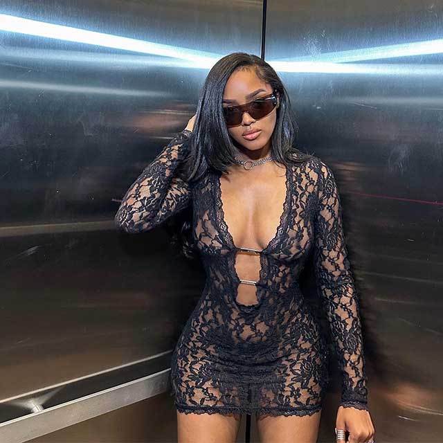 Plunging V Neck Lingerie Lace Dress