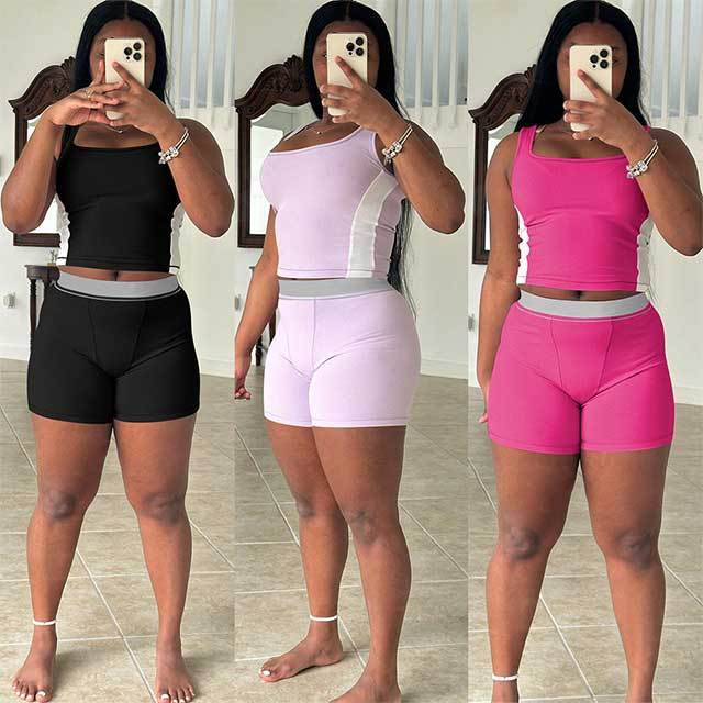 Color Block Sleeveless Tank Top Fitted Short Set
