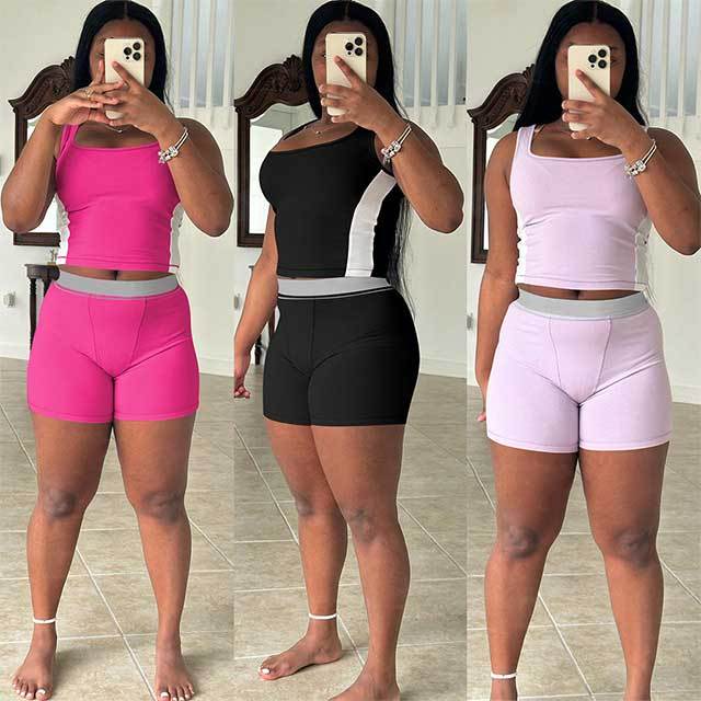 Color Block Sleeveless Tank Top Fitted Short Set