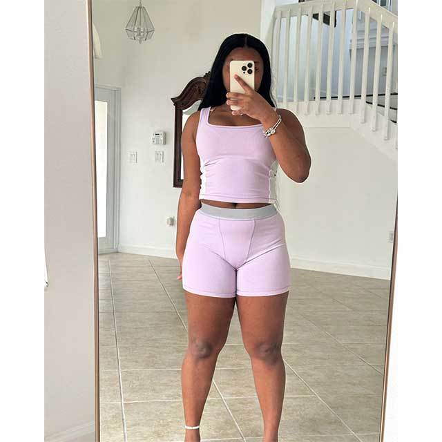 Color Block Sleeveless Tank Top Fitted Short Set