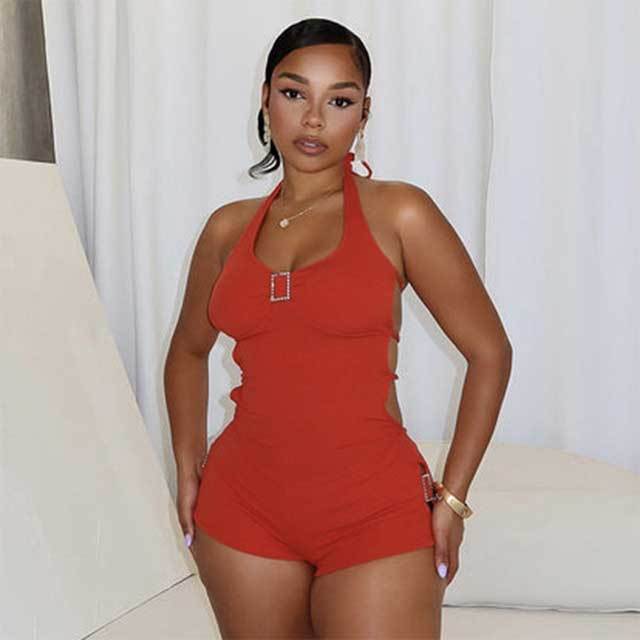 Halter Neck Cut Out Backless Fitted Romper