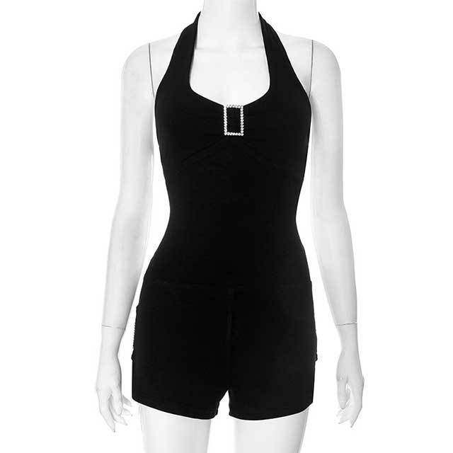 Halter Neck Cut Out Backless Fitted Romper