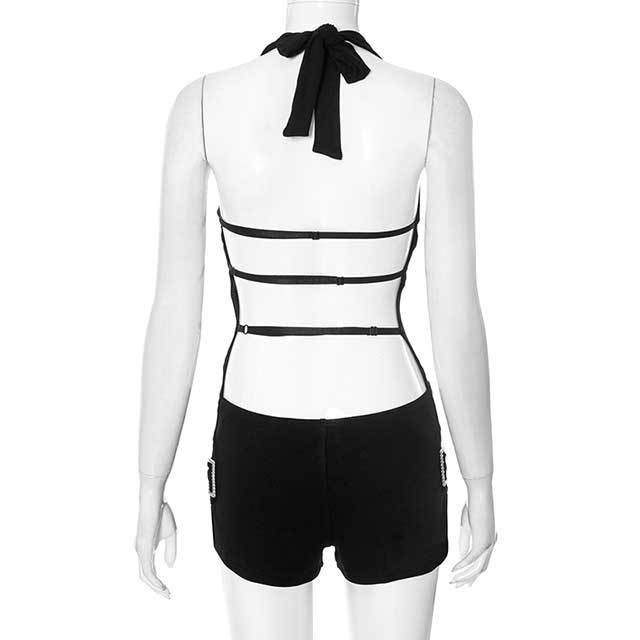 Halter Neck Cut Out Backless Fitted Romper