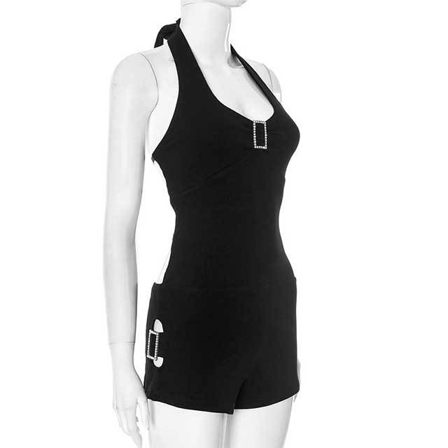 Halter Neck Cut Out Backless Fitted Romper