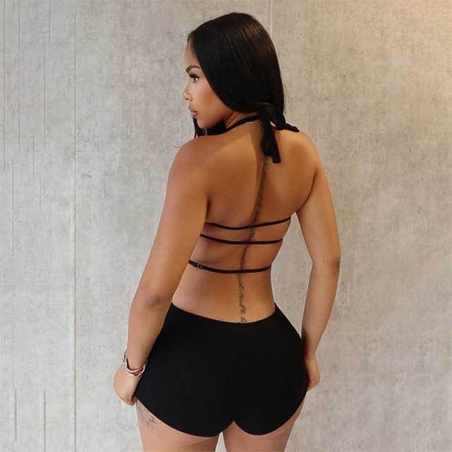 Halter Neck Cut Out Backless Fitted Romper