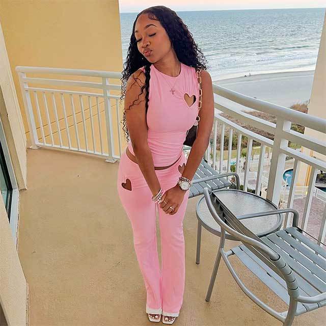 Heart  Shape Hollow Out Design Slim Pant Set