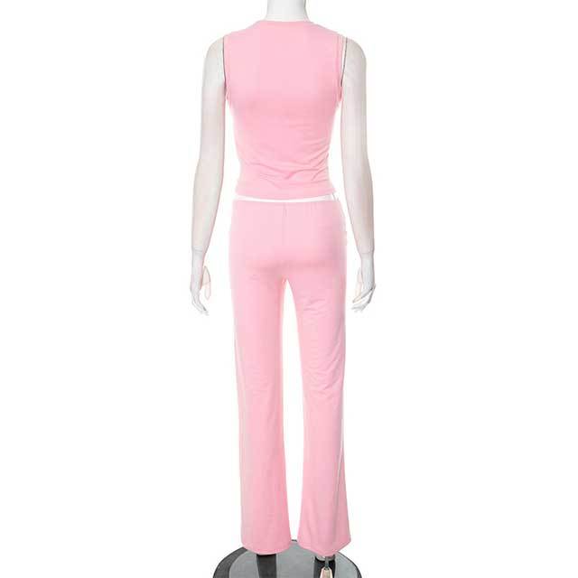 Heart  Shape Hollow Out Design Slim Pant Set