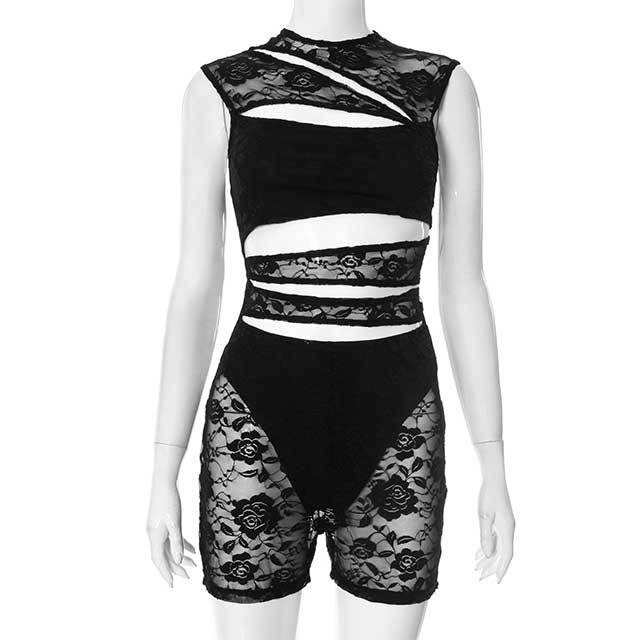 Hollow Out See Through Lace Skinny Romper