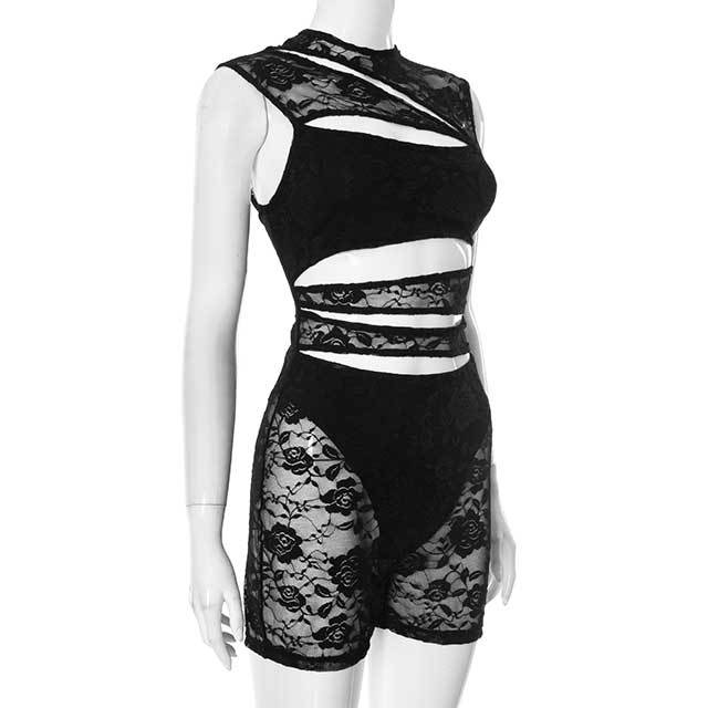 Hollow Out See Through Lace Skinny Romper