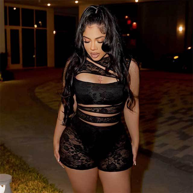 Hollow Out See Through Lace Skinny Romper