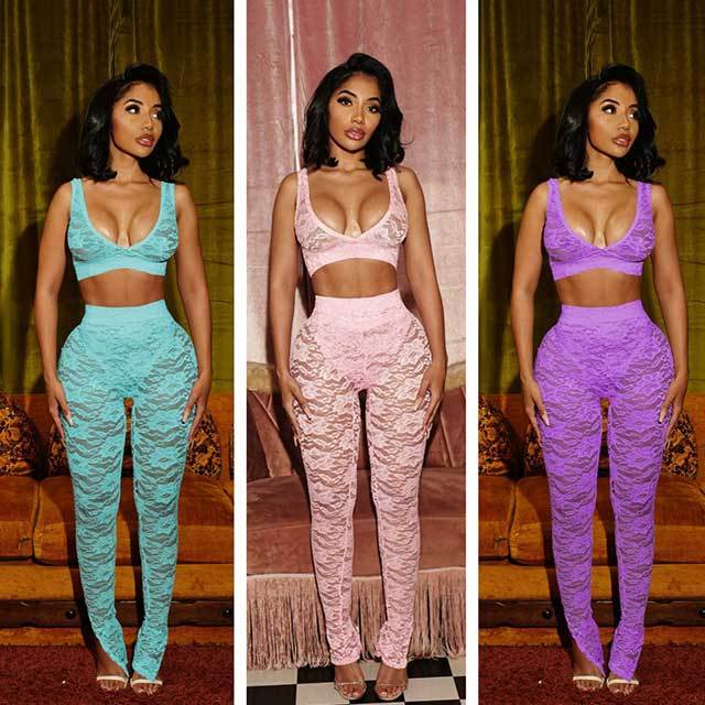 Lace V Neck Tank Top High Waist Legging Set