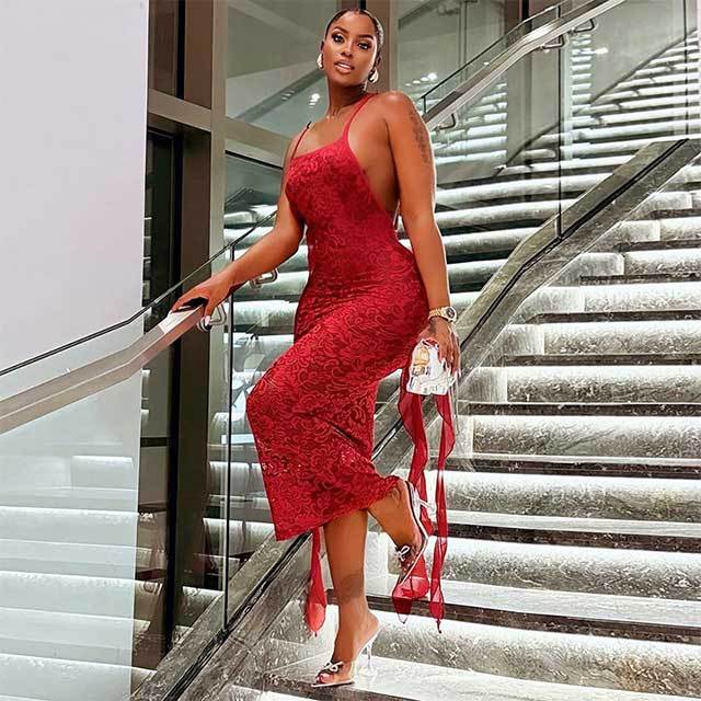 Open Back See Through Lace Maxi Dress